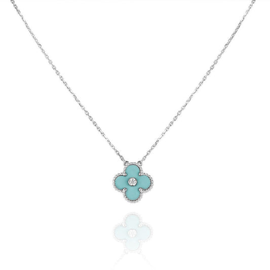 [Elowen Jewels]CLOVER 1 DIAMOND LIGHT BLUE SILVER NECKLACE