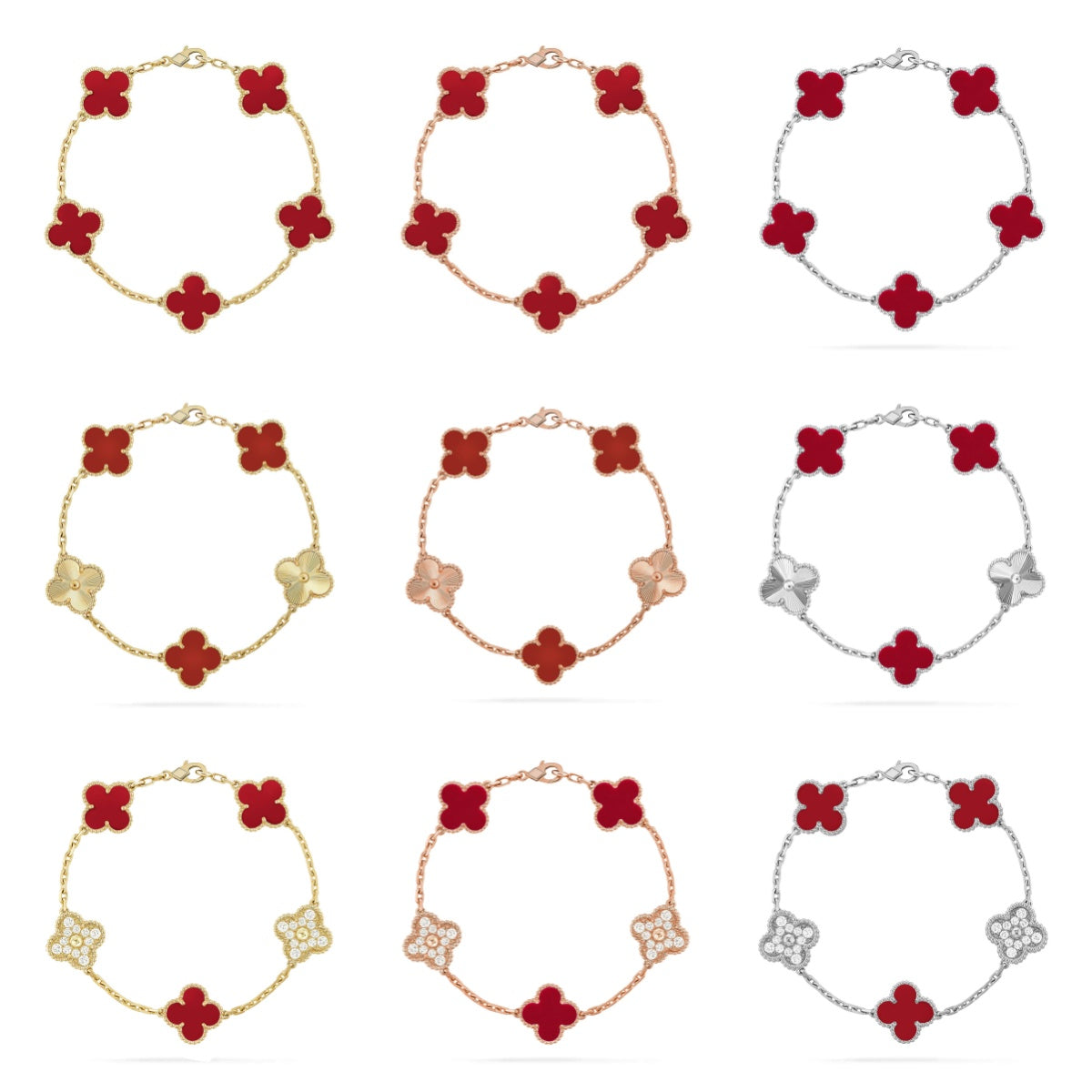 [Elowen Jewels] CLOVER 5 MOTIF RED CORNELIAN BRACELET COLLECTION