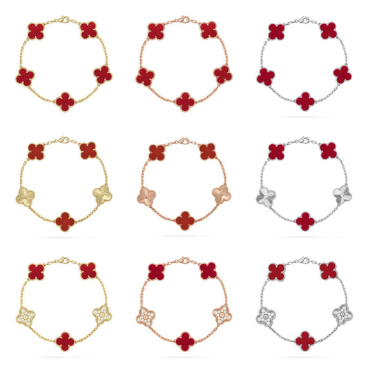 [Elowen Jewels] CLOVER 5 MOTIF RED CORNELIAN BRACELET COLLECTION