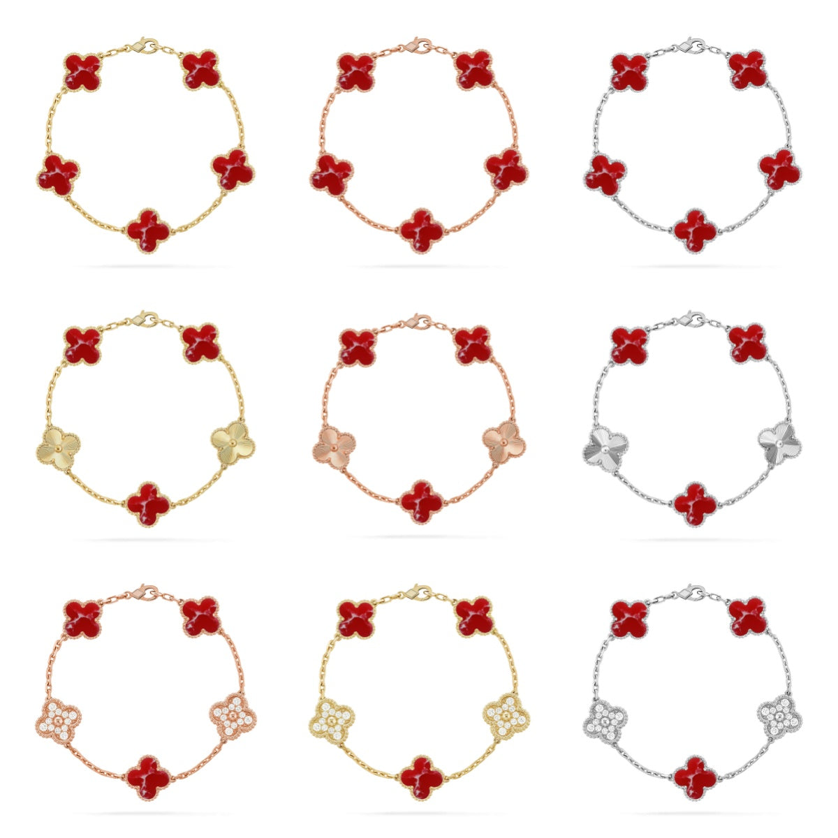 [Elowen Jewels]CLOVER 5 MOTIF RED PATTERN BRACELET COLLECTION
