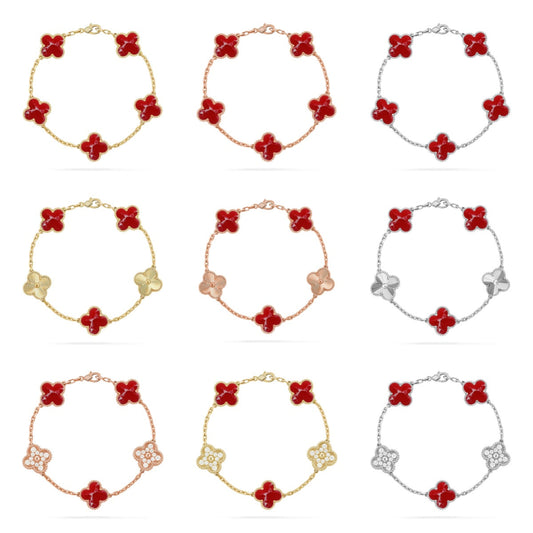 [Elowen Jewels]CLOVER 5 MOTIF RED PATTERN BRACELET COLLECTION