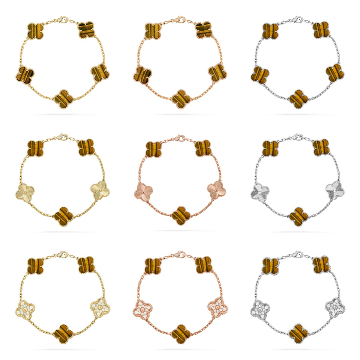 [Elowen Jewels] CLOVER 5 MOTIFS TIGER EYE BRACELET COLLECTION