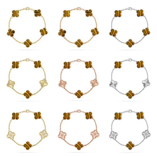 [Elowen Jewels] CLOVER 5 MOTIFS TIGER EYE BRACELET COLLECTION