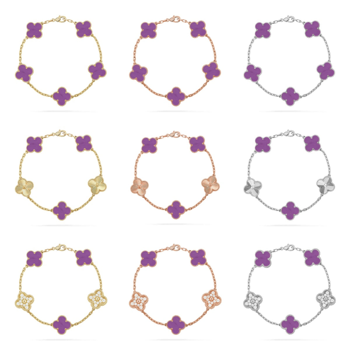 [Elowen Jewels]CLOVER 5 MOTIF LIGHT PURPLE BRACELET COLLECTION