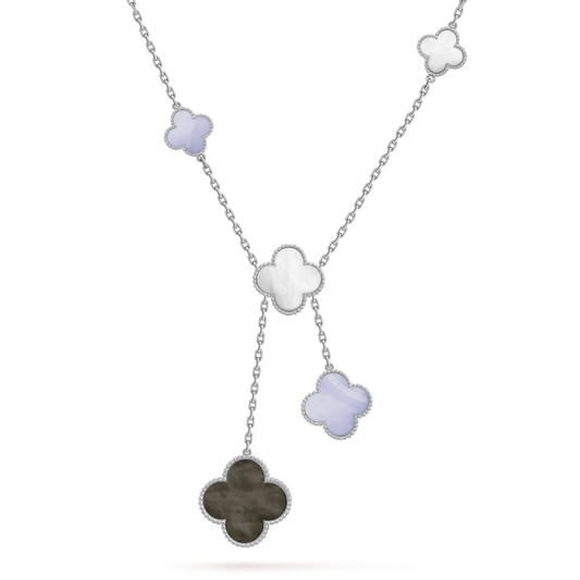 [Elowen Jewels]CLOVER MOP CHALCEDONY NECKLACE SILVER 6 MOTIF