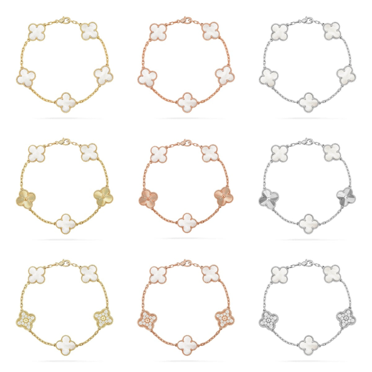 [Elowen Jewels]CLOVER WHITE PEARL MOP 5 MOTIF BRACELET COLLECTION