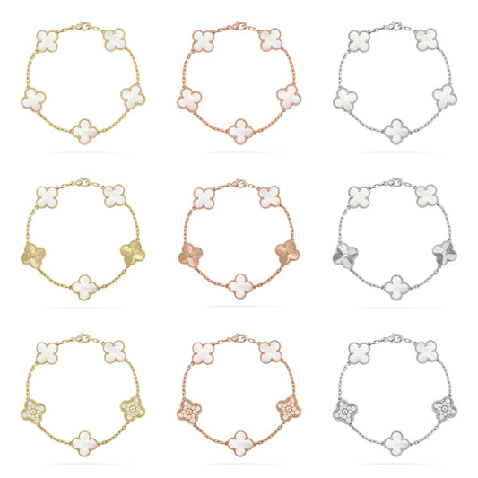 [Elowen Jewels]CLOVER WHITE PEARL MOP 5 MOTIF BRACELET COLLECTION