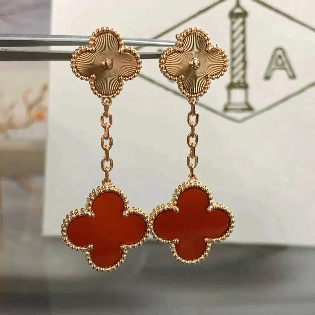 [Elowen Jewels]CLOVER 2 MOTIF  LASER CARNELIAN EARRINGS