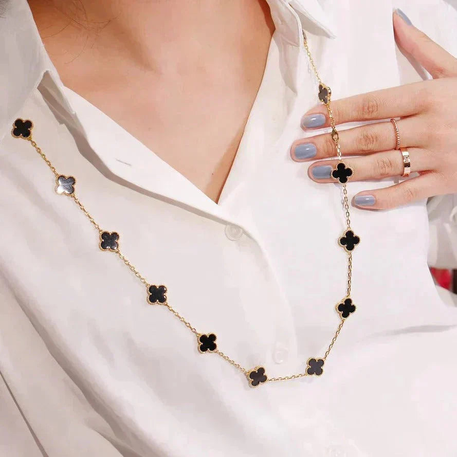 [Elowen Jewels]CLOVER 20 MOTIFS ONYX NECKLACE