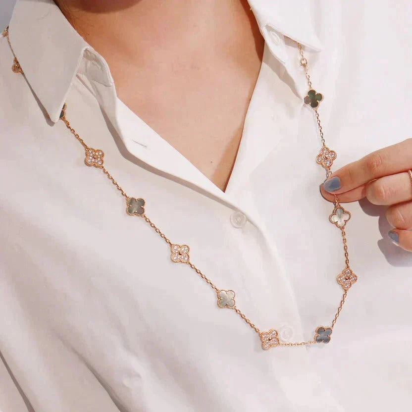[Elowen Jewels]CLOVER 20 MOTIFS DARK MOP DIAMOND  NECKLACE