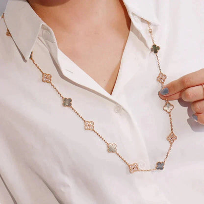 [Elowen Jewels]CLOVER 20 MOTIFS DARK MOP DIAMOND  NECKLACE