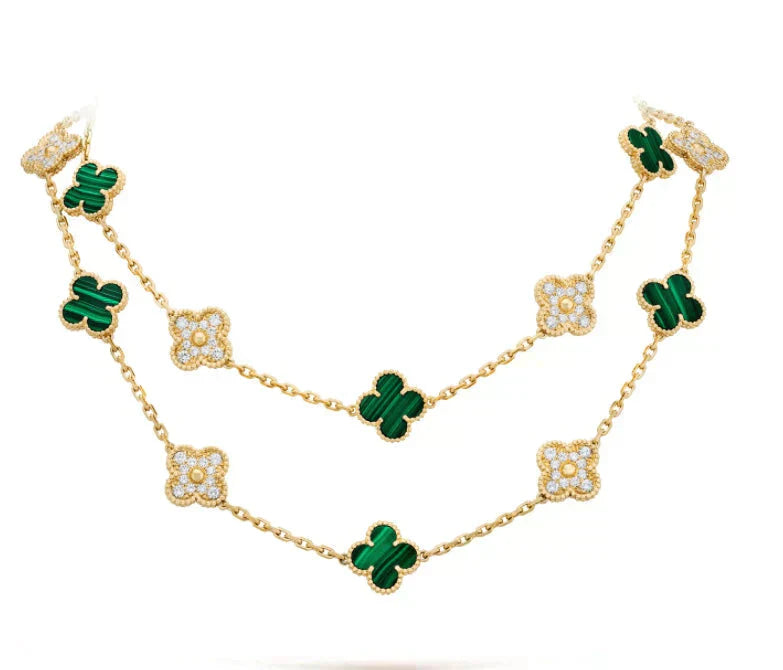 [Elowen Jewels]CLOVER 20 MOTIFS MALACHITE DIAMOND NECKLACE
