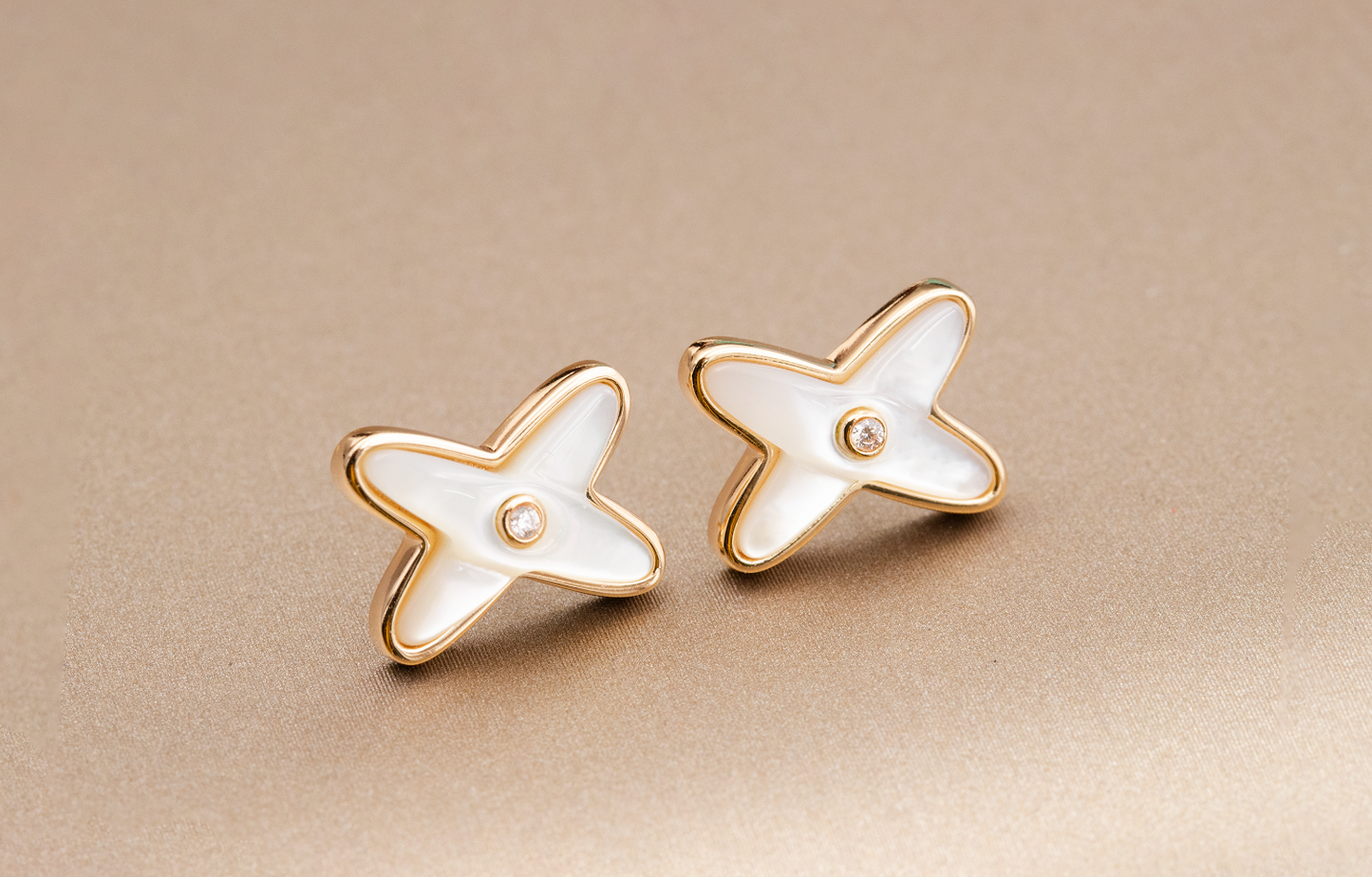 [Elowen Jewels]JEUX DE WHITE MOP ROSE GOLD DIAMOND EARRINGS