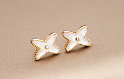 [Elowen Jewels]JEUX DE WHITE MOP ROSE GOLD DIAMOND EARRINGS