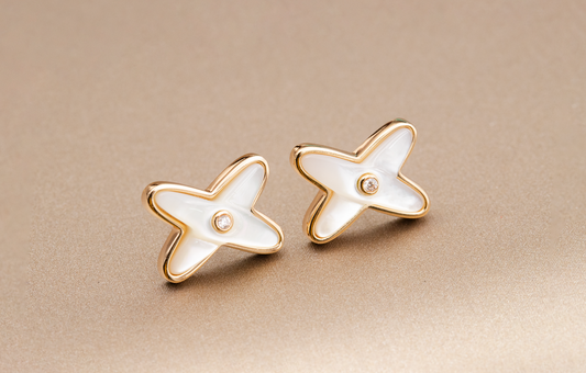 [Elowen Jewels]JEUX DE WHITE MOP PINK GOLD DIAMOND EARRINGS