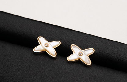 [Elowen Jewels]JEUX DE WHITE MOP ROSE GOLD DIAMOND EARRINGS