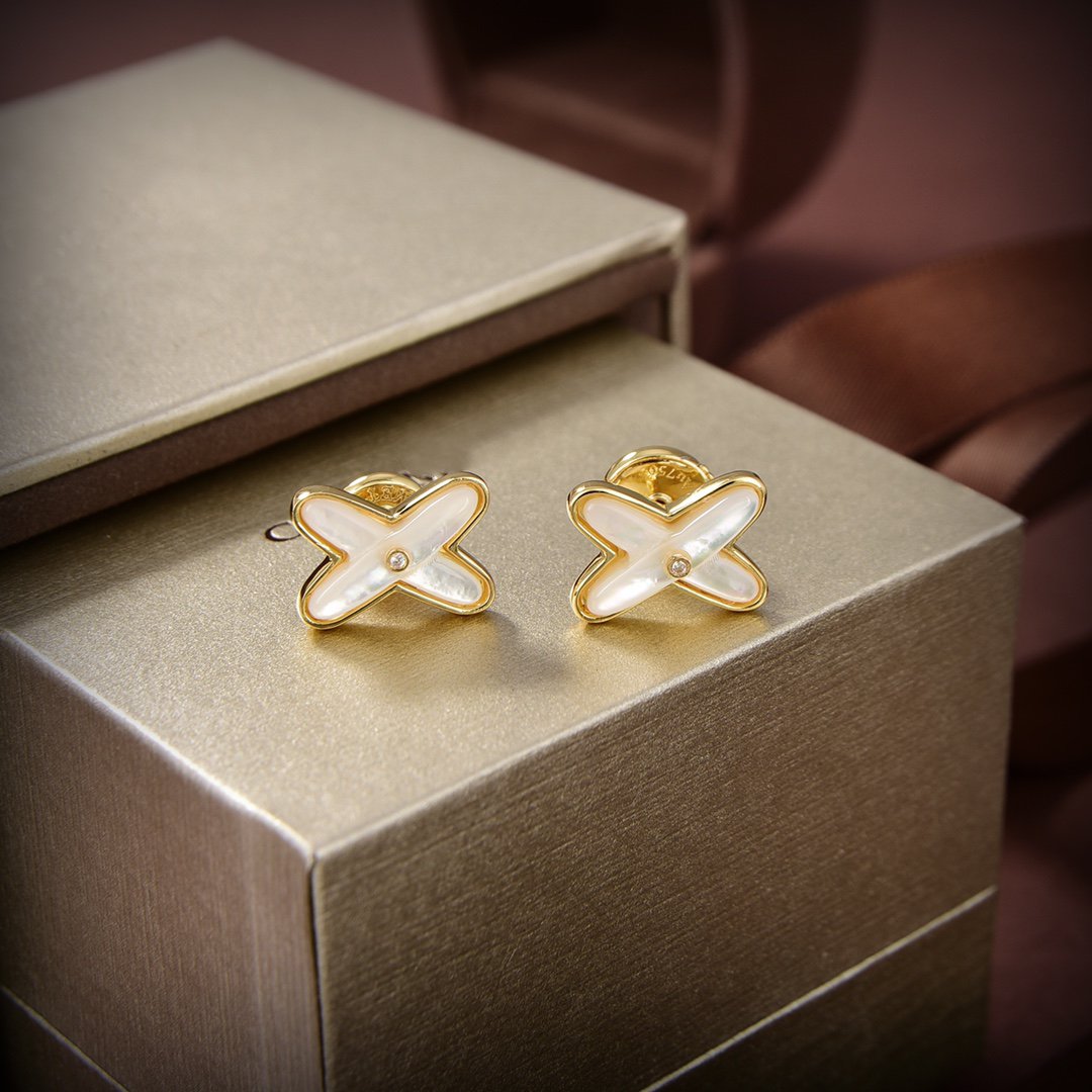 [Elowen Jewels]JEUX DE WHITE MOP GOLD DIAMOND EARRINGS
