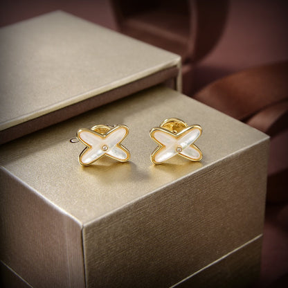 [Elowen Jewels]JEUX DE WHITE MOP GOLD DIAMOND EARRINGS