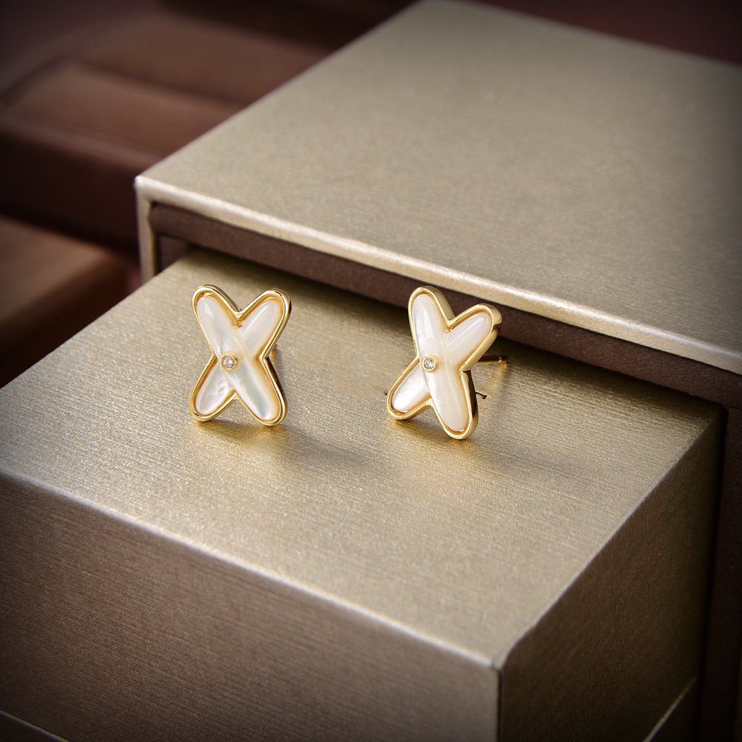 [Elowen Jewels]JEUX DE WHITE MOP GOLD DIAMOND EARRINGS