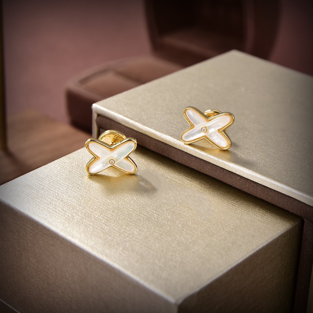 [Elowen Jewels]JEUX DE WHITE MOP GOLD DIAMOND EARRINGS