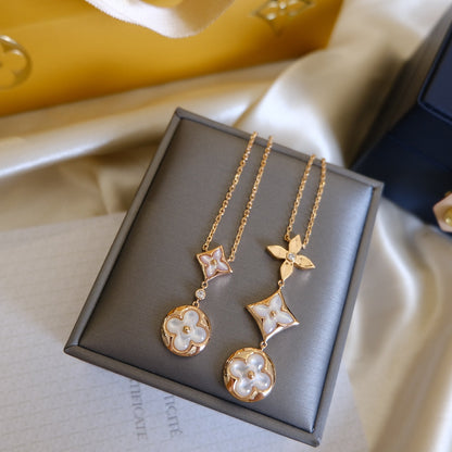 [Elowen Jewels]COLOR BLOSSOM LARIAT NECKLACE PINK GOLD WHITE MOTHER PEARL AND DIAMOND