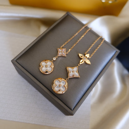 [Elowen Jewels]COLOR BLOSSOM LARIAT NECKLACE PINK GOLD WHITE MOTHER PEARL AND DIAMOND