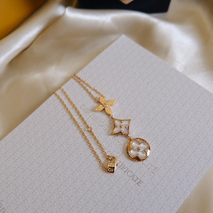 [Elowen Jewels]COLOR BLOSSOM LARIAT NECKLACE PINK GOLD WHITE MOTHER PEARL AND DIAMOND