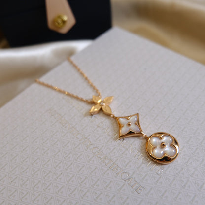 [Elowen Jewels]COLOR BLOSSOM LARIAT NECKLACE PINK GOLD WHITE MOTHER PEARL AND DIAMOND