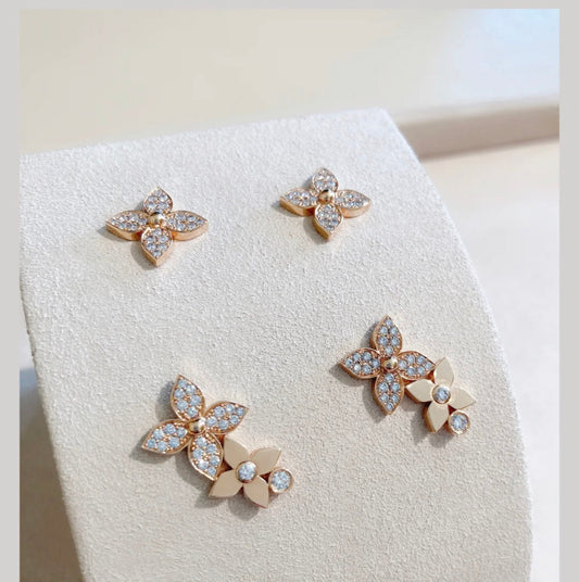 [Elowen Jewels]STAR BLOSSOM STUD EARRINGS PINK GOLD DIAMONDS