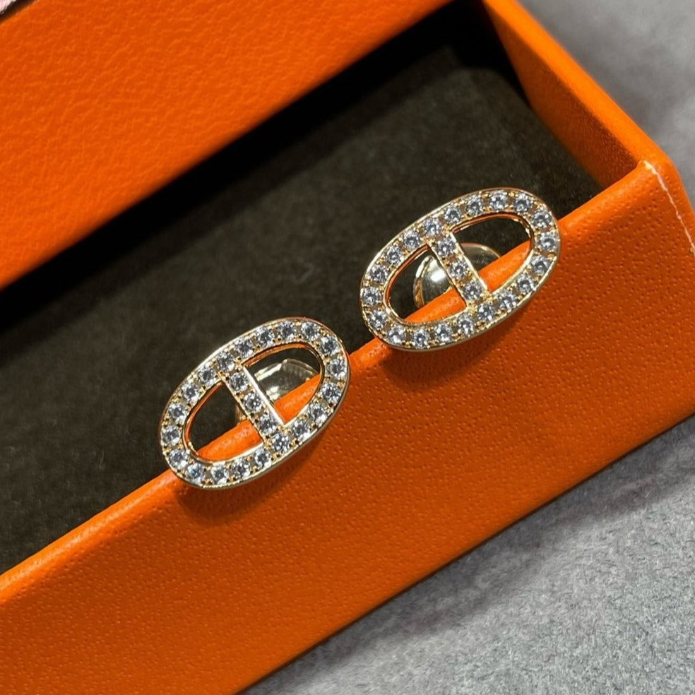 [Elowen Jewels]HM FULL DIAMOND PIG NOSE STUD EARRINGS