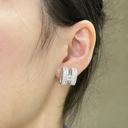 [Elowen Jewels]H STUD EARRINGS WITH SILVER DIAMONDS