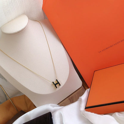 [Elowen Jewels]HM CLIC BLACK ENAMEL GOLD NECKLACE
