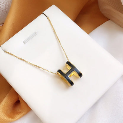 [Elowen Jewels]HM CLIC BLACK ENAMEL GOLD NECKLACE