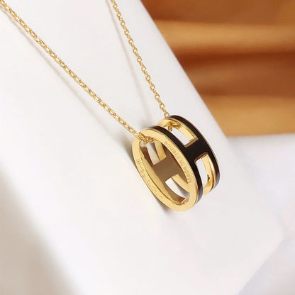 [Elowen Jewels]HM CLIC BLACK ENAMEL GOLD NECKLACE