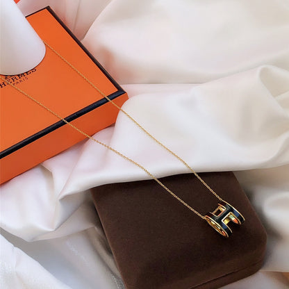 [Elowen Jewels]HM CLIC BLACK ENAMEL GOLD NECKLACE