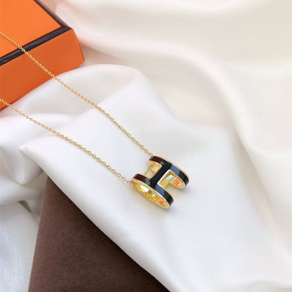 [Elowen Jewels]HM CLIC BLACK ENAMEL GOLD NECKLACE