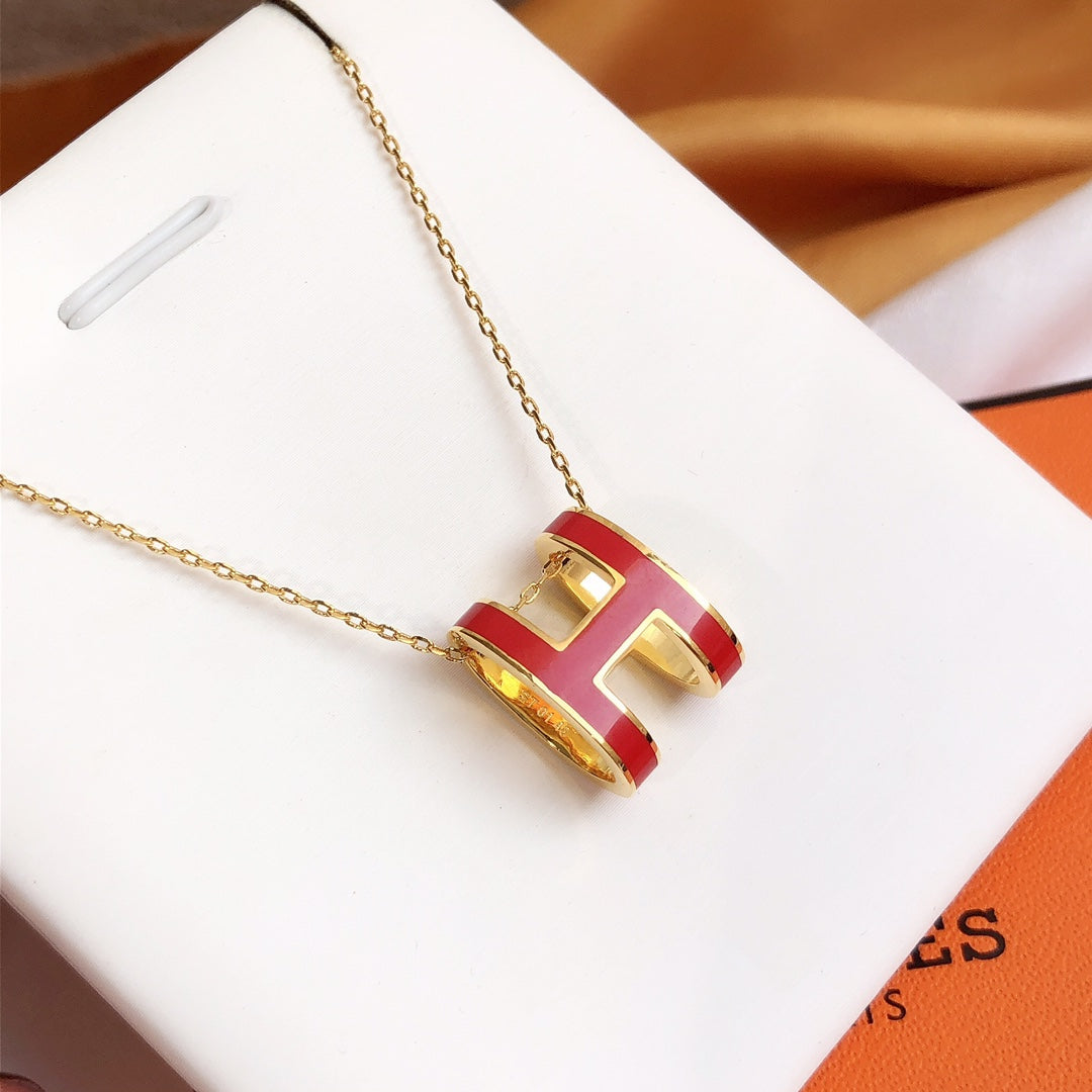 [Elowen Jewels]HM CLIC RED ENAMEL GOLD NECKLACE