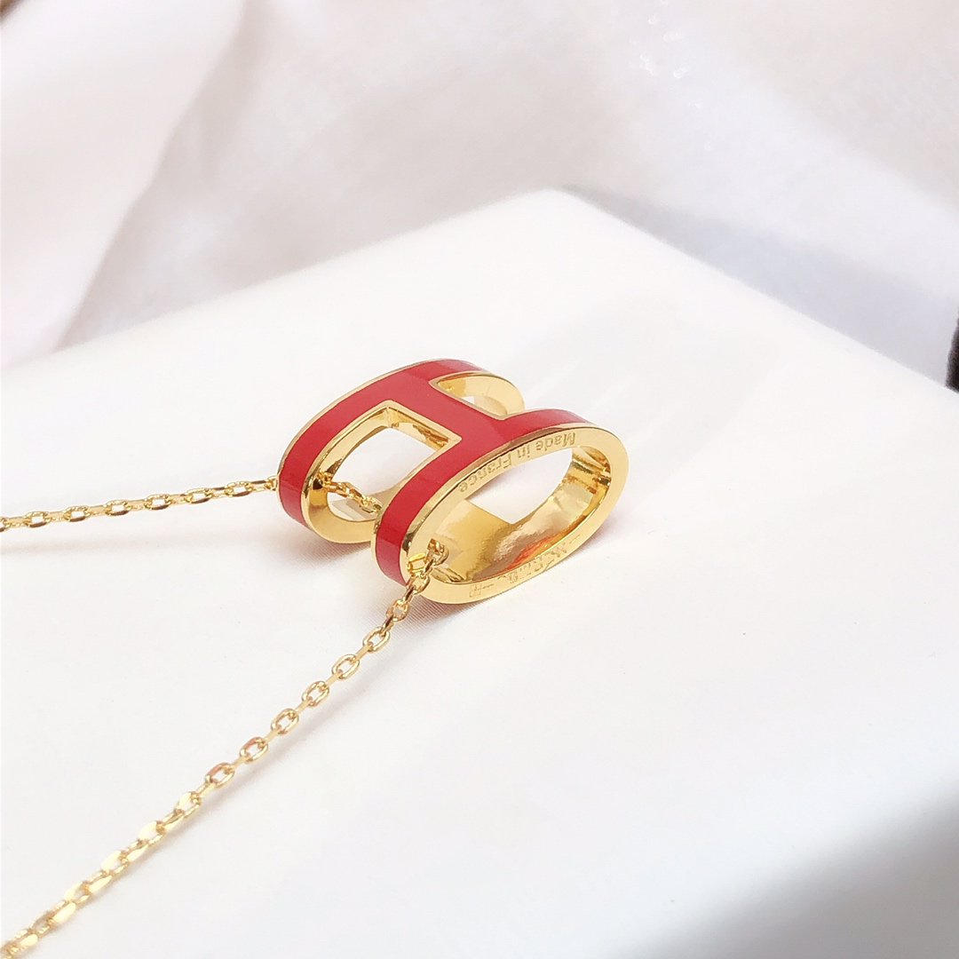 [Elowen Jewels]HM CLIC RED ENAMEL GOLD NECKLACE