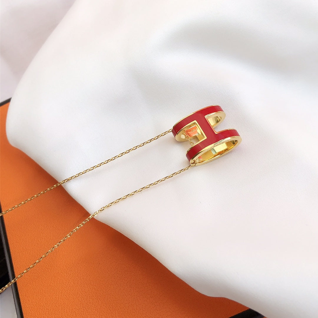 [Elowen Jewels]HM CLIC RED ENAMEL GOLD NECKLACE
