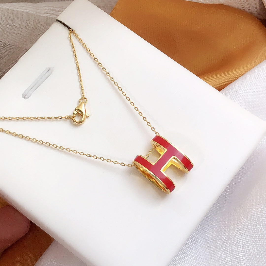 [Elowen Jewels]HM CLIC RED ENAMEL GOLD NECKLACE