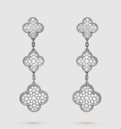 [Elowen Jewels]CLOVER 3 MOTIF DIAMOND SILVER DROP EARRINGS