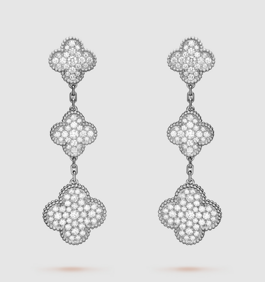 [Elowen Jewels]CLOVER 3 MOTIF DIAMOND SILVER DROP EARRINGS