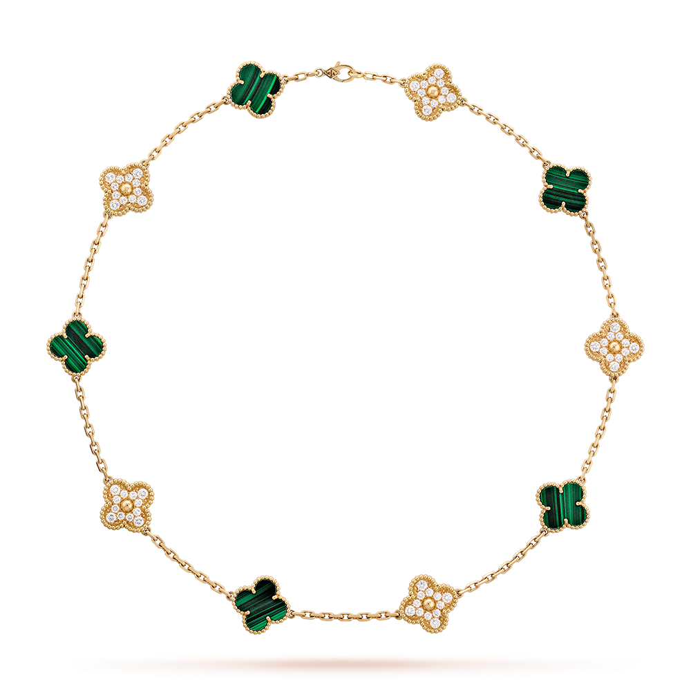 [Elowen Jewels]CLOVER 10 MOTIFS MALACHITE DIAMOND NECKLACE