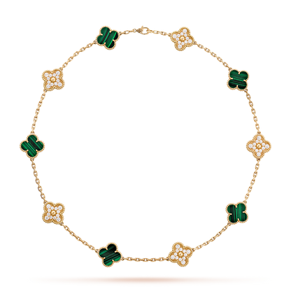 [Elowen Jewels]CLOVER 10 MOTIFS MALACHITE DIAMOND NECKLACE