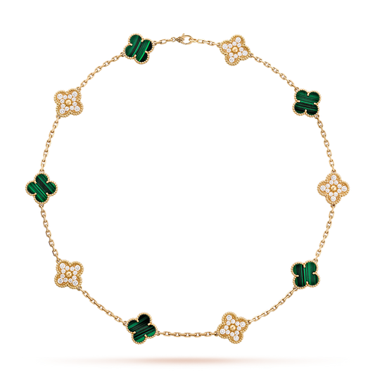 [Elowen Jewels]CLOVER 10 MOTIFS MALACHITE DIAMOND NECKLACE