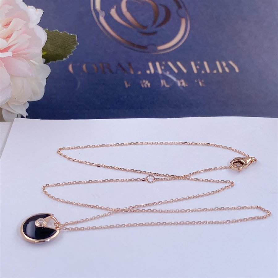 [Elowen Jewels]AMULETTE ROSE GOLD ONYX NECKLACE