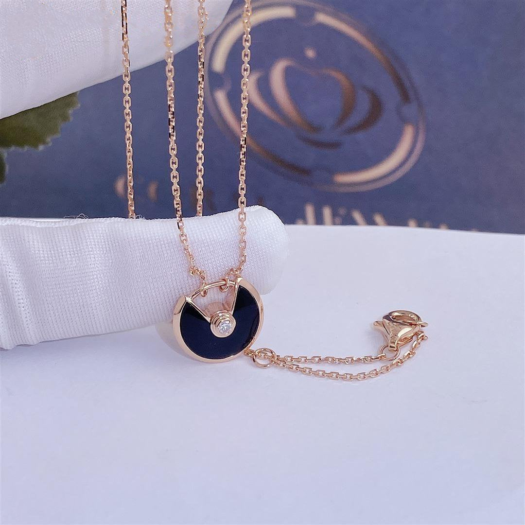 [Elowen Jewels]AMULETTE ROSE GOLD ONYX NECKLACE
