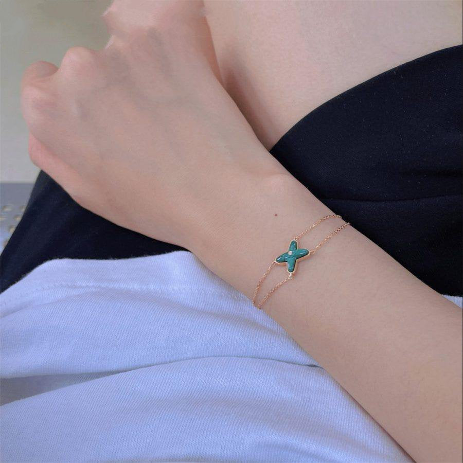 [Elowen Jewels]JEUX BRACELET MALACHITE PINK GOLD 1 DIAMOND