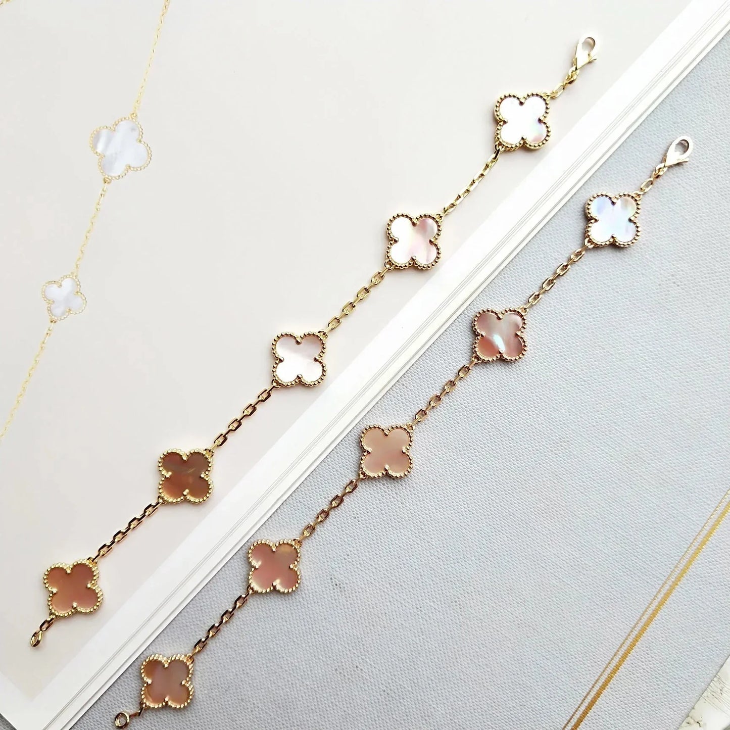 [Elowen Jewels] CLOVER 5 MOTIFS  PINK MOP BRACELET COLLECTION
