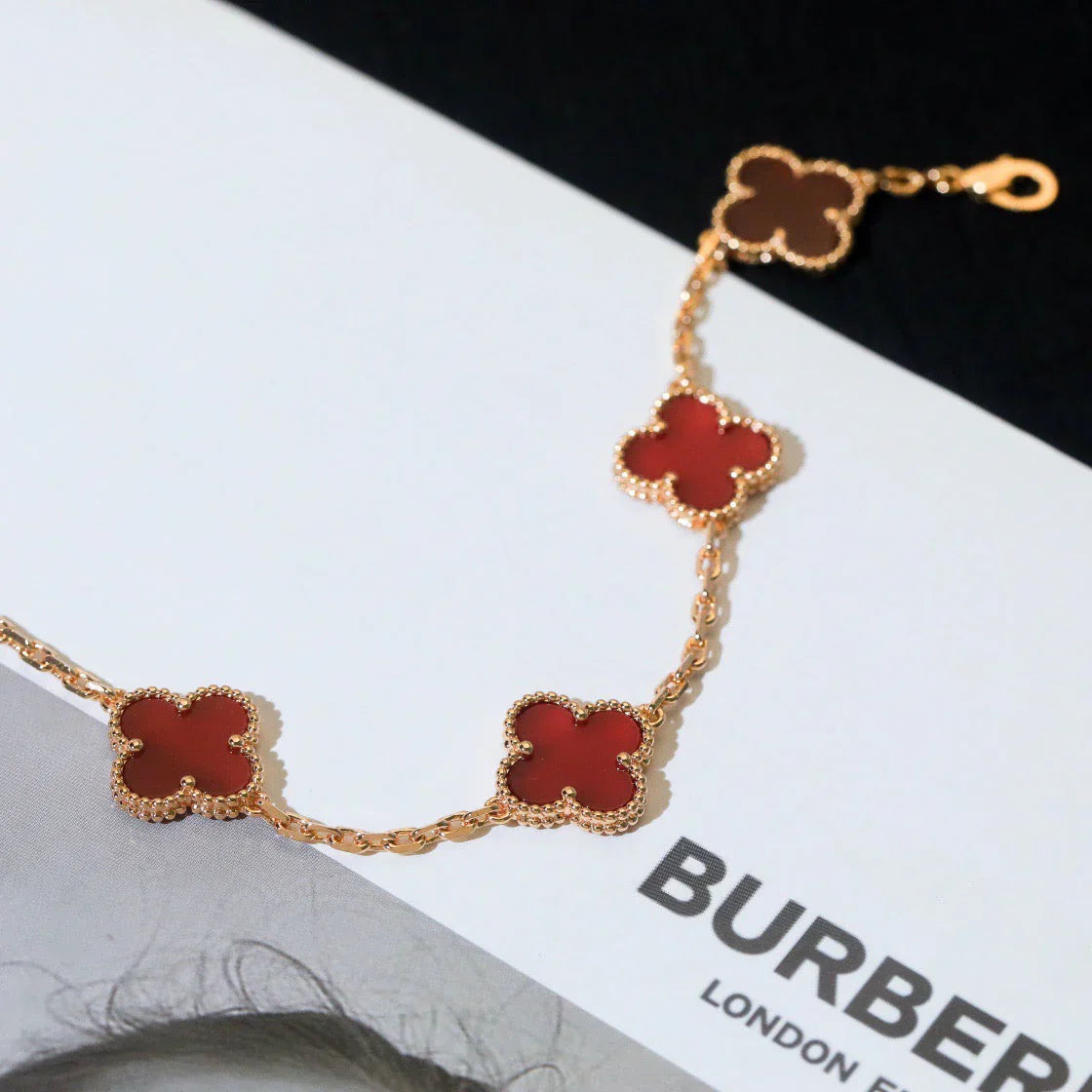 [Elowen Jewels] CLOVER 5 MOTIF RED CORNELIAN BRACELET COLLECTION
